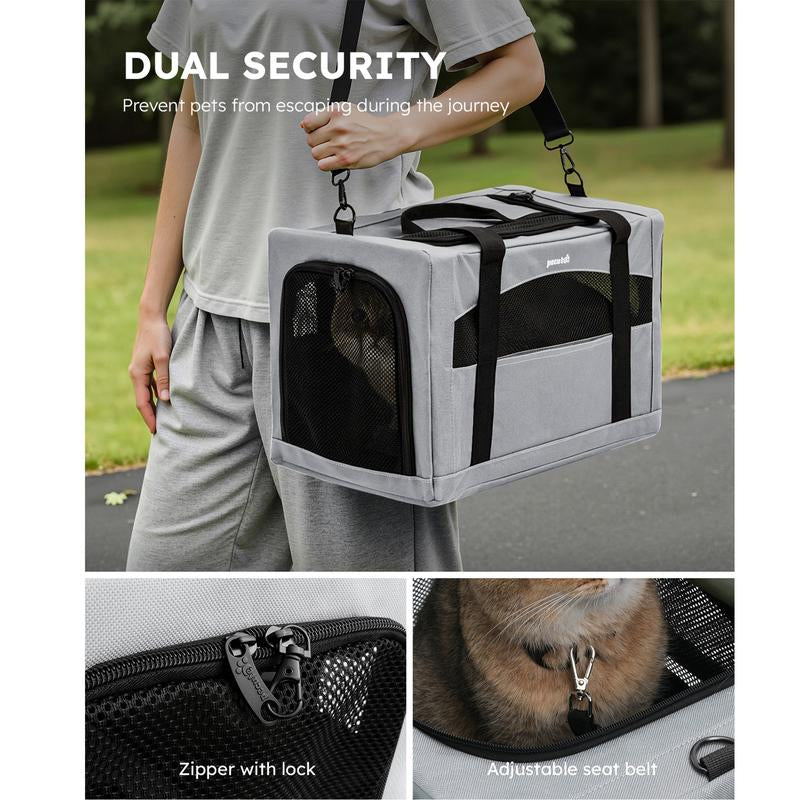 Pecute Breathable and Portable Cat Carrier with Innovative Hidden Partition for Enhanced Stability