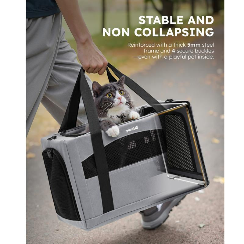 Pecute Breathable and Portable Cat Carrier with Innovative Hidden Partition for Enhanced Stability