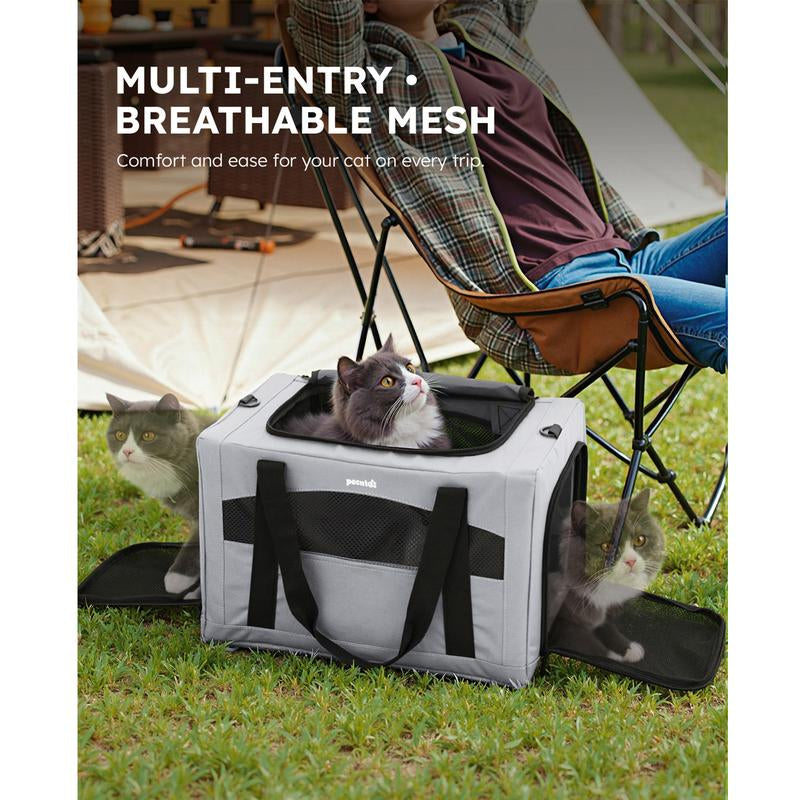 Pecute Breathable and Portable Cat Carrier with Innovative Hidden Partition for Enhanced Stability