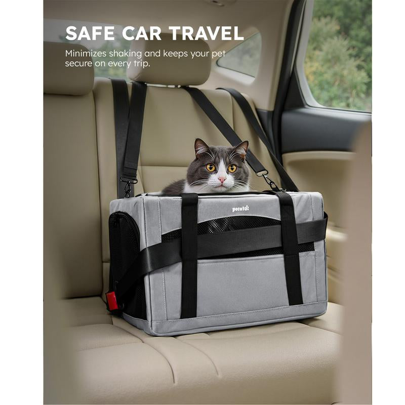 Pecute Breathable and Portable Cat Carrier with Innovative Hidden Partition for Enhanced Stability