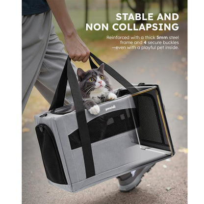 Pecute Breathable and Portable Cat Carrier with Innovative Hidden Partition for Enhanced Stability