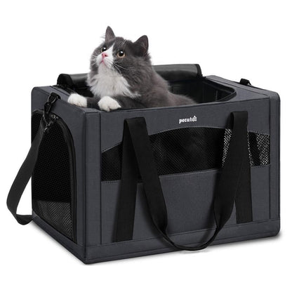 Pecute Breathable and Portable Cat Carrier with Innovative Hidden Partition for Enhanced Stability